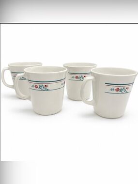 Corelle PRINCETON PRINSTON 4 Cups Mugs Red Blue Floral Vintage